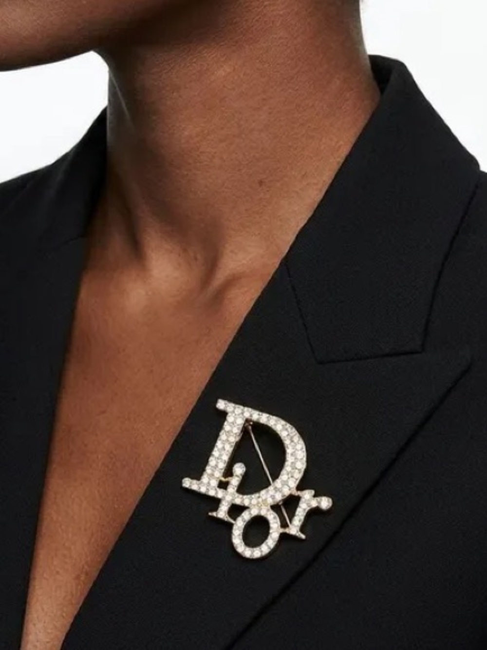 Silver Crystal 'Dior' Style Letter Pin Brooch - Silver/Clear